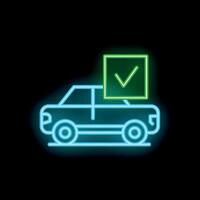 Neon icon of car passing checkup with green checkmark symbol vector