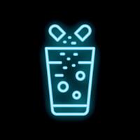 Neon icon of dissolving pills in glass of water on black background vector