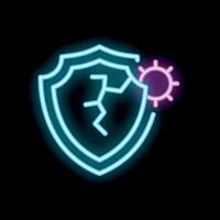 Neon style icon showing virus breaking through a shield vector