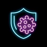 Neon shield protecting from virus with glowing effect on black background vector
