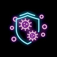 Neon shield protecting from virus neon effect sign vector