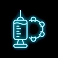 Neon syringe injecting virus for vaccination and healthcare concept vector