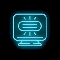 Neon icon of computer screen showing chat bubble with text lines vector