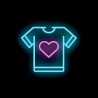 Neon t shirt with heart symbol glowing on black background vector
