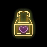 Neon icon of clothes donation box with heart symbol vector