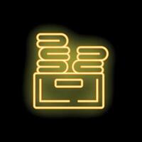 Neon yellow archive drawer icon with paper stacks representing data storage and organization vector
