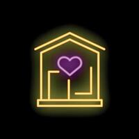 Neon icon of house with heart representing love and family vector