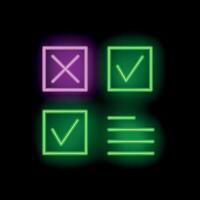 Neon checkmark cross sign making decision right choice glowing icon vector