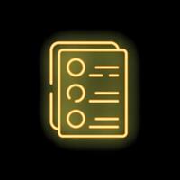 Neon yellow clipboard showing completed checklist icon on black background vector