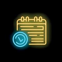 Neon icon showing check mark validating document or calendar date vector