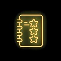 Neon notebook with checklist and stars showing rating on black background vector