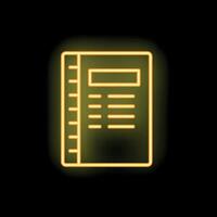 Yellow neon notebook icon glowing on black background vector