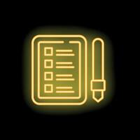Neon icon of a tablet with a stylus for writing and drawing vector