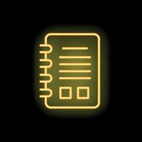 Yellow neon spiral notebook glowing on dark background vector