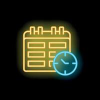 Neon clock showing appointment scheduling app icon vector