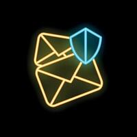 Neon icon of a shield protecting emails representing email security vector