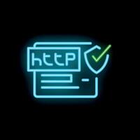 Neon https protocol icon representing secure internet connection vector
