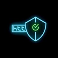 Neon https protocol, secure connection symbol showing checkbox for website security vector
