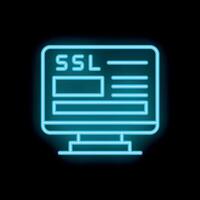Neon blue ssl certificate icon glowing on black background vector