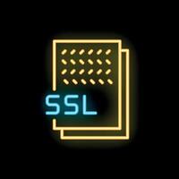 Neon ssl certificate icon glowing on dark background vector