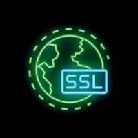 Neon ssl certificate icon protecting world connections vector