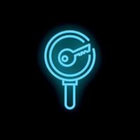 Neon magnifying glass searching for security key solution vector