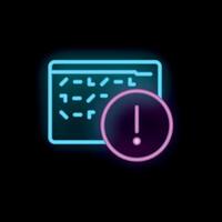 Neon warning sign appearing on website interface with code vector