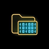 Neon icon of computer folder storing binary code data vector