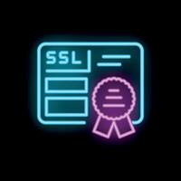 Neon icon of ssl certificate representing secure connection vector