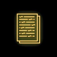 Neon icon of two documents with text glowing yellow on black background vector