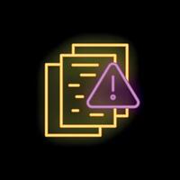 Neon style icon of documents with an exclamation point warning vector
