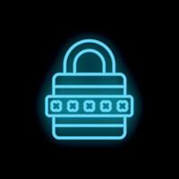 Neon cyber security lock icon protecting digital information vector
