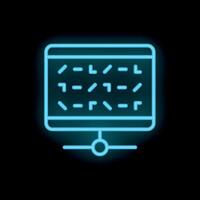 Neon blue programming code on computer screen icon vector