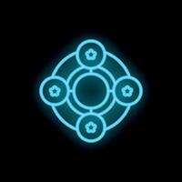 Neon blue decentralized network concept icon showing nodes connected on black background vector