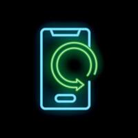 Neon smartphone showing rotating arrows loading icon vector