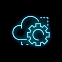 Neon icon of cloud computing processing data with gear symbol vector