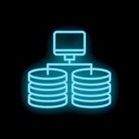 Neon icon of computer managing databases representing data management vector