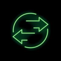 Green neon sign showing two circular arrows exchanging data vector