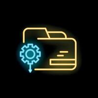 Neon icon of gear implementing changes to folder management system vector
