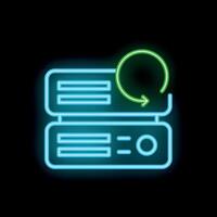 Neon server backup icon glowing on dark background vector