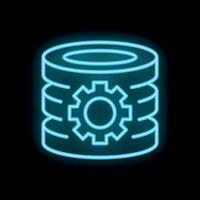 Neon icon of database processing data with gear symbol vector