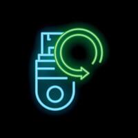 Neon usb flash drive icon undergoing continuous data transfer vector