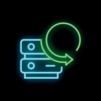Neon server updating icon showing data synchronization process vector