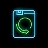 Neon green refresh icon glowing on smartphone screen vector