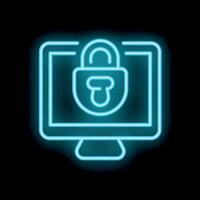 Neon padlock icon glowing on computer screen for cybersecurity concept vector