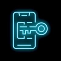 Neon icon of key unlocking smartphone representing mobile security vector