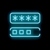 Neon blue password protection with asterisks and empty password form on black background vector