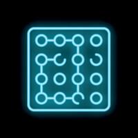Neon blue circuit board technology icon showing connections on black background vector