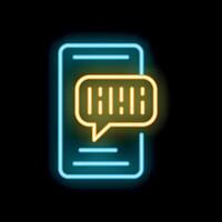 Neon smartphone showing new message notification on black background vector