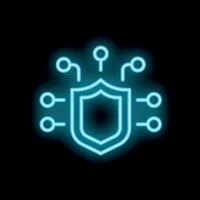 Neon shield protecting network connections cyber security icon vector